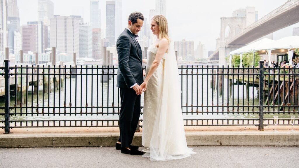 The Vogue editor bride wore a custom Emilia Wickstead gown to her Brooklyn waterfront wedding